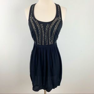 Ecote Black Gold Studded Tank Top Fit and Flare Summer Dress, Size 6
